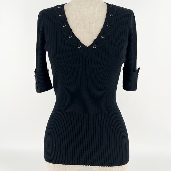 Cache’ black v neck elbow sleeve sweater - Picture 4 of 6